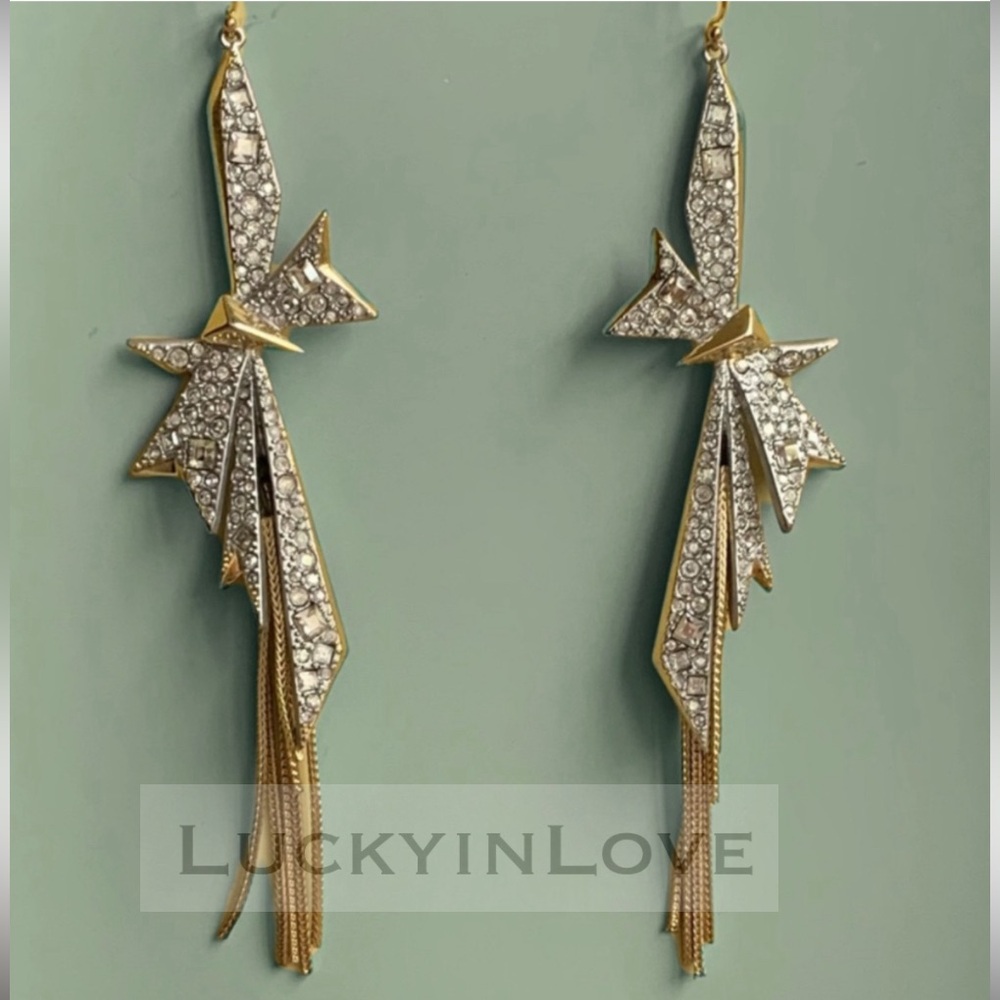 ALEXIS BITTAR • Origami Crystal Bow Fringe Drop Matte Silver Statement Earrings - Picture 6 of 13